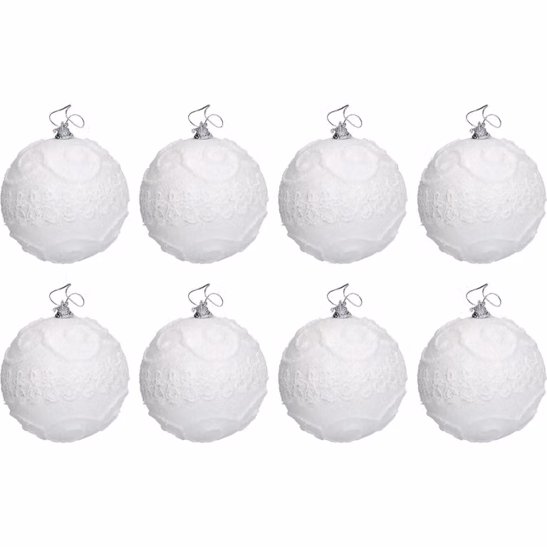 Set di 8 palline di Natale bianche con glitter VESTIAMO CASA, diametro: 8 cm