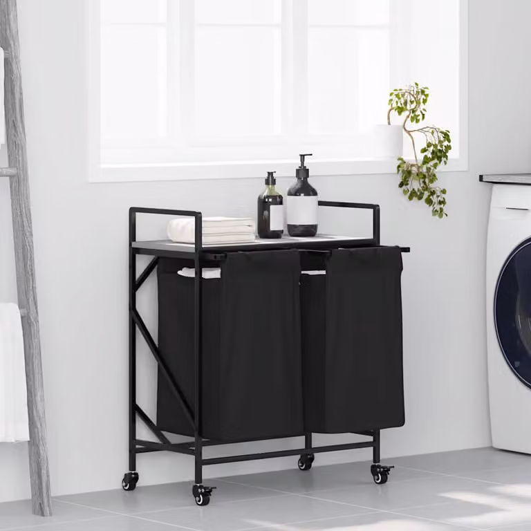 vidaXL Cesto della Biancheria a 2 Scomparti con Ruote Grigio e Nero L: 82 cm, P: 67 cm, H: 33 cm