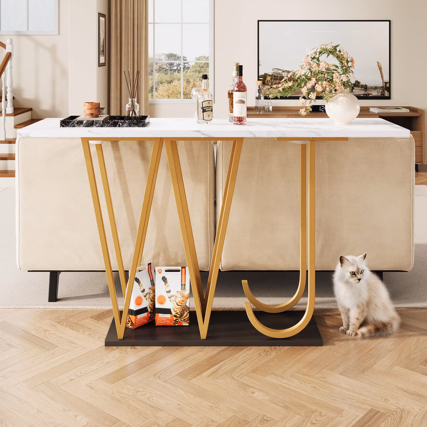 Tavolo da sala Sweiko (1 pezzo) 120 x 29,5 x 80 cm Tavolo da pranzo, tavolo da cucina, tavolo da balcone, tavolo da pranzo in legno, piano del tavolo in marmo