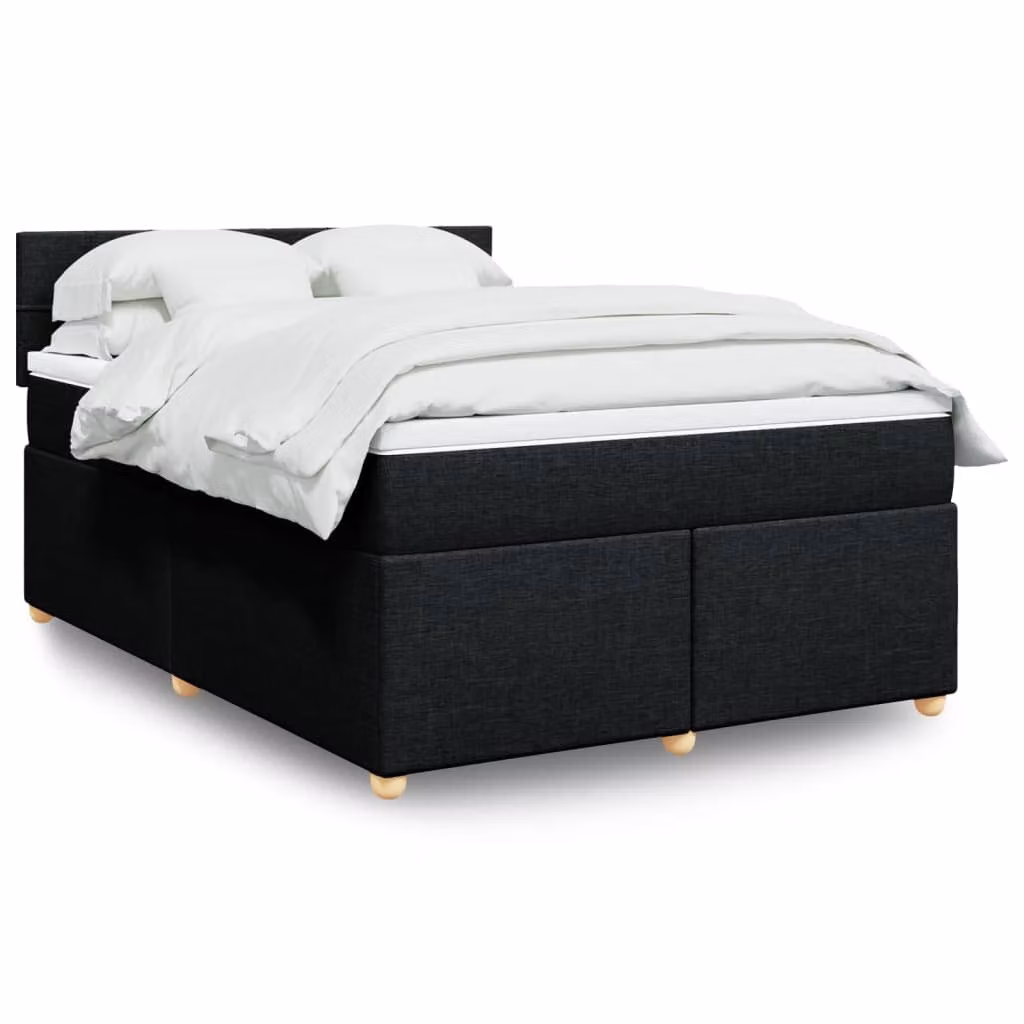 vidaXL Giroletto a Molle Ibrido con Materasso in Tessuto Nero L/P/H: 140 x 190 cm – 1