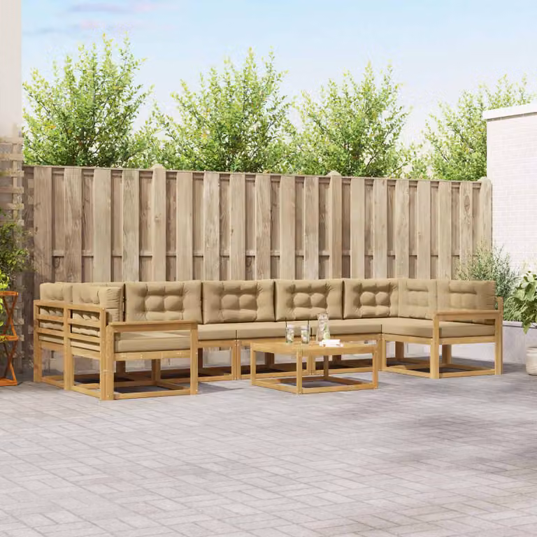 vidaXL Set di divani da esterno 6 pz in legno di acacia con tavolo da caffè, Bianco e Beige