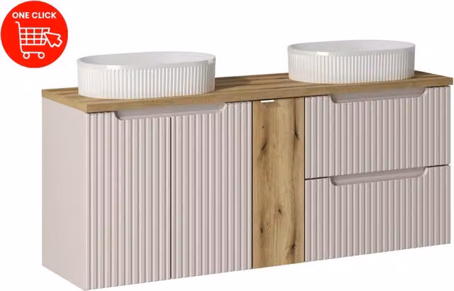 Set mobili bagno Beyond Nova Cashmere beige con piano e 2 lavabi da appoggio, L: 140 cm, P: 40 cm