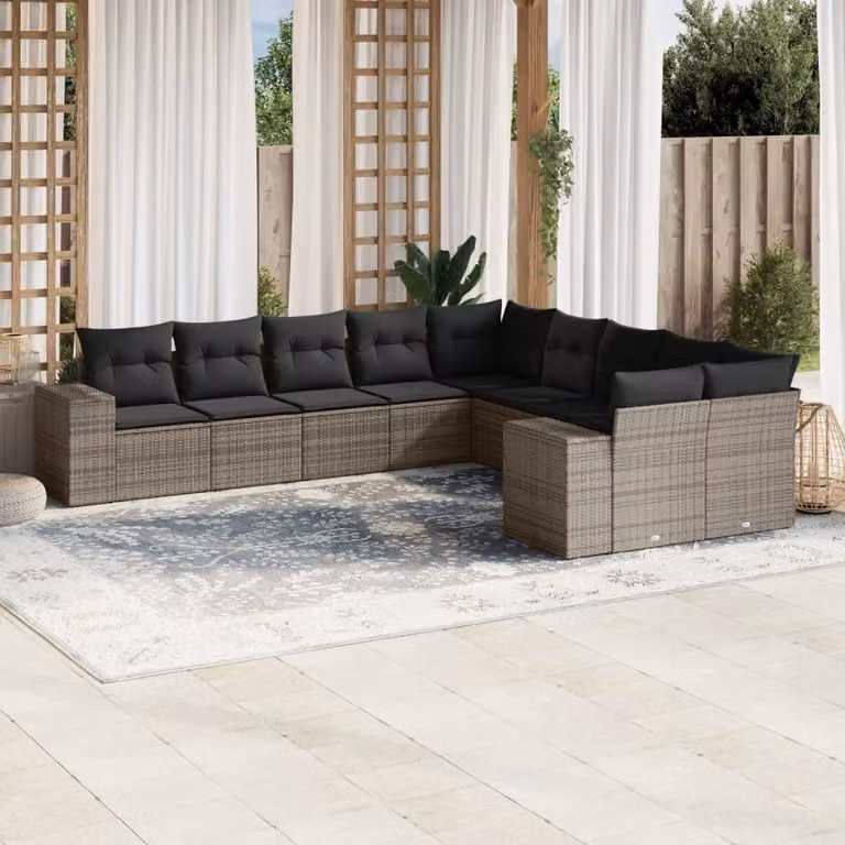 Maison Exclusive - Set Divano da Giardino 10 pz con Cuscini Grigio in Polyrattan