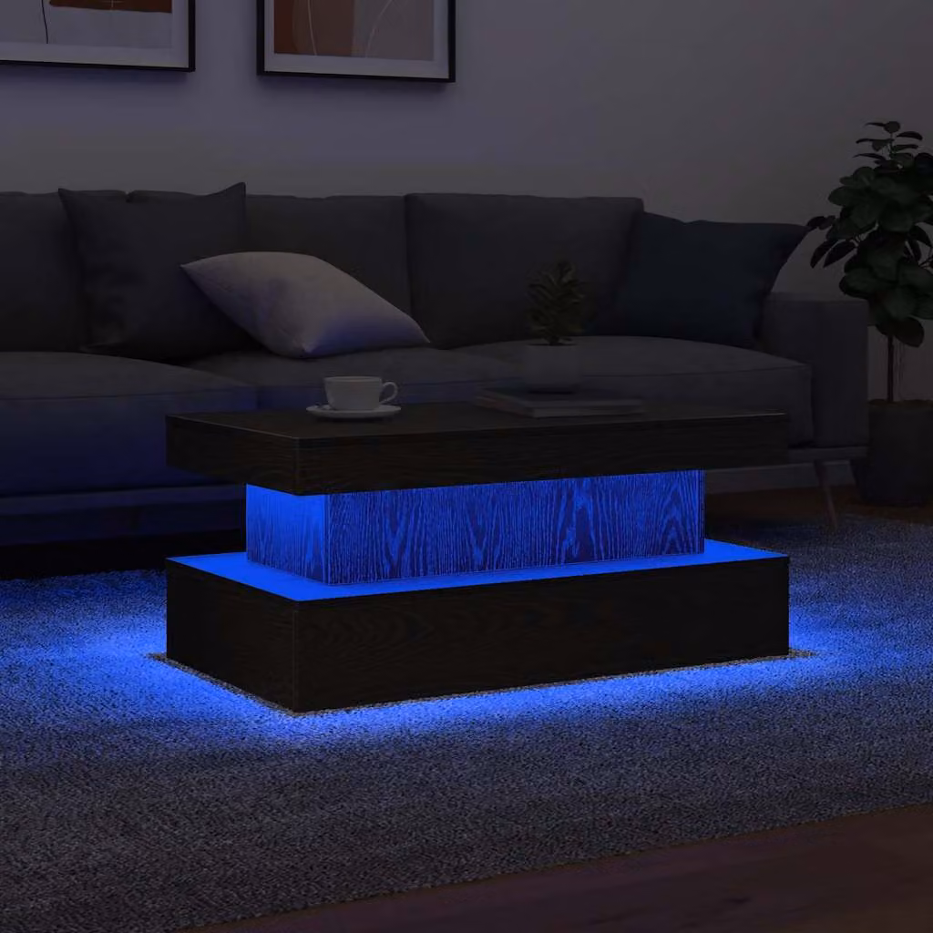 Maison Exclusive - Tavolino con luci LED effetto rovere nero 90x50x40 cm