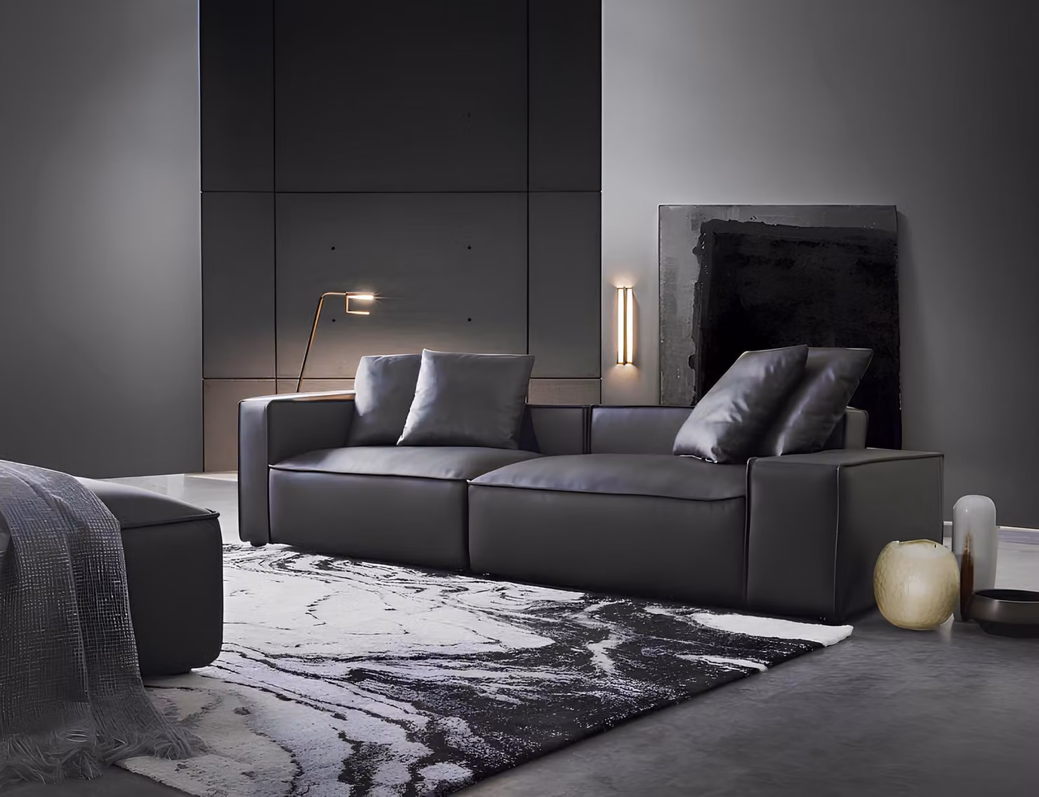 Dreisitzer Couch Polster Design Sofa 3er Sitz Sofas Zimmer Möbel Schwarz Moderne