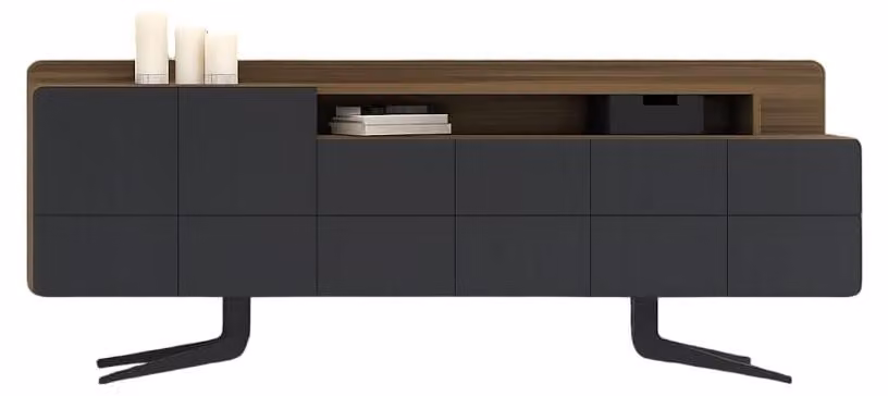 Comodino da designer, mobile contenitore laterale, nero e marrone, design moderno, ampio spazio di stoccaggio