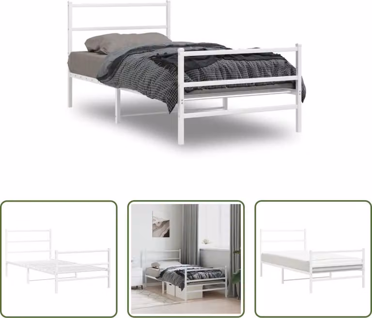 The Living Store Struttura letto con testiera e pediera in metallo bianco 107x203 cm