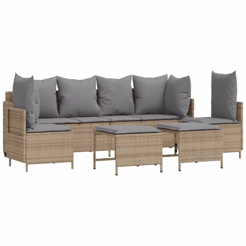Set Divano da Giardino 5 pz con Cuscini Beige in Polyrattan