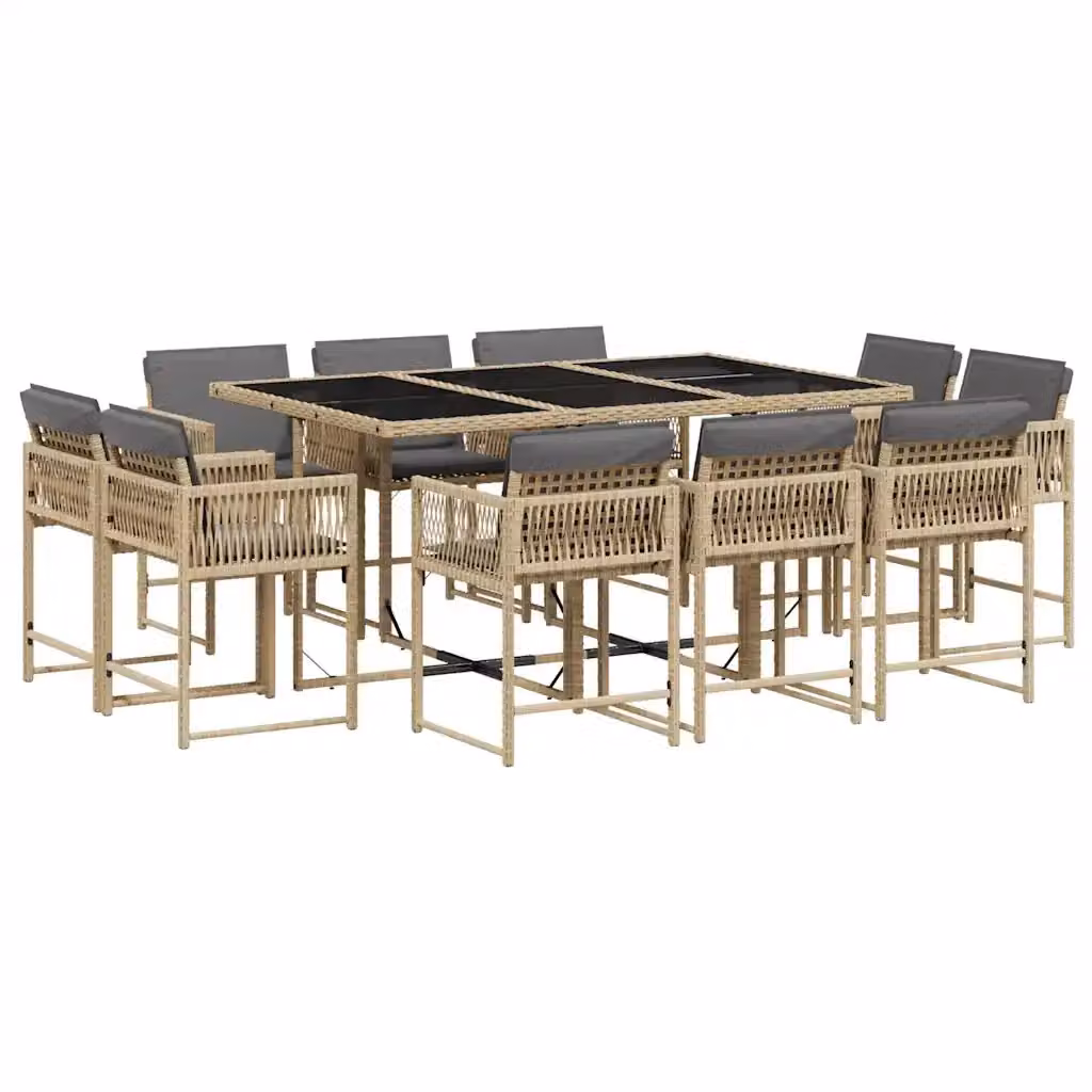Set Pranzo da Giardino vidaXL 11 pz in Polyrattan con Cuscini Beige e Piano in Vetro – 2