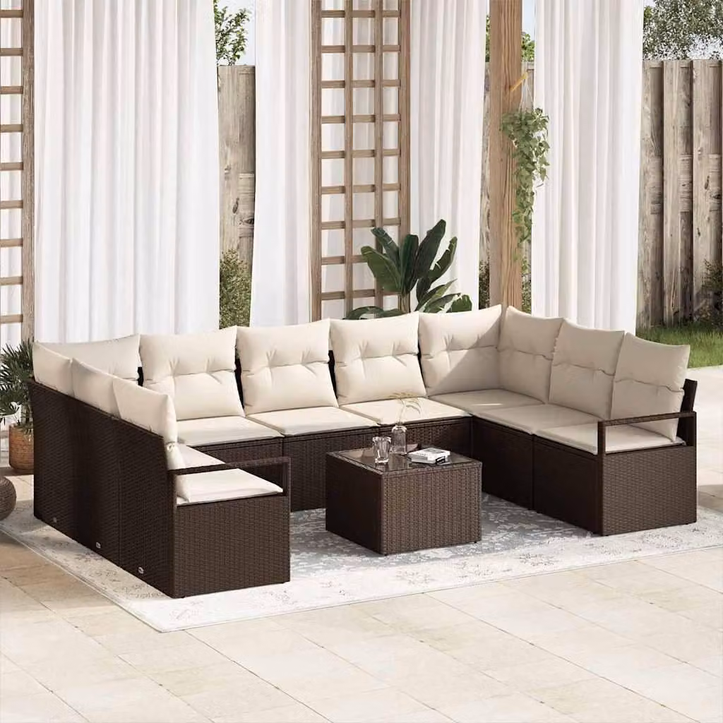 Maison Exclusive - Set di divani da esterno, 10 pezzi, color marrone [Materiale sintetico]: rattan sintetico