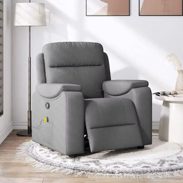 Poltrona relax reclinabile vidaXL in tessuto grigio con braccioli e struttura in legno e metallo