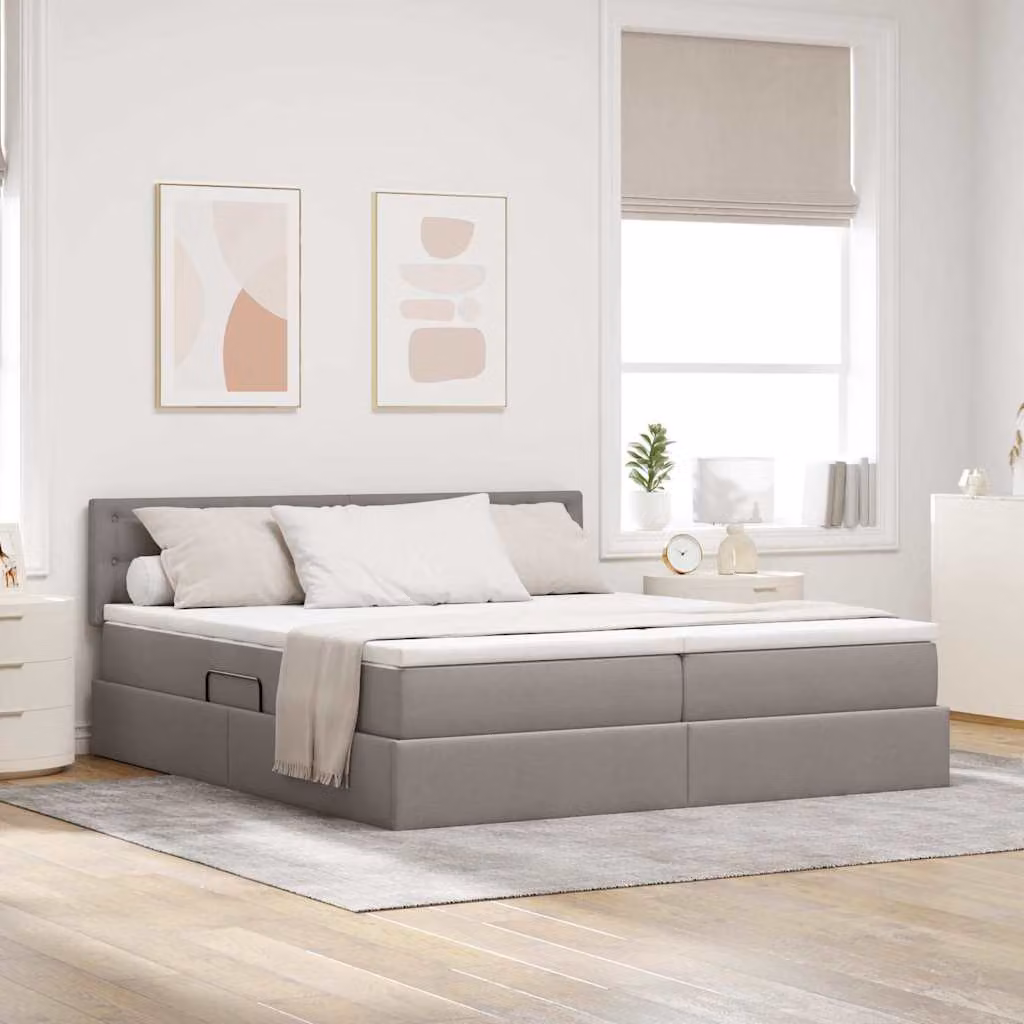 Letto con contenitore e luci LED vidaXL in tessuto beige o grigio con porta USB L/P/H: 200 x 200 x 204 cm – 1