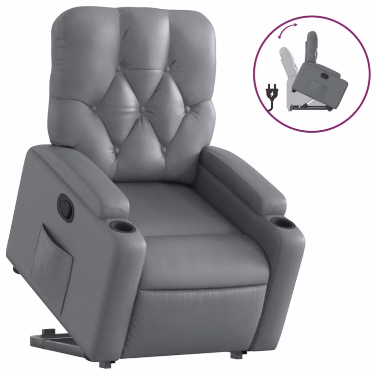 Poltrona Alzapersona Reclinabile Grigio in Pelle finta