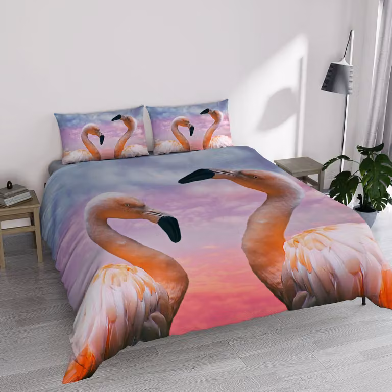 Copripiumino in microfibra con stampa digitale (Flamingo, per letto matrimoniale)