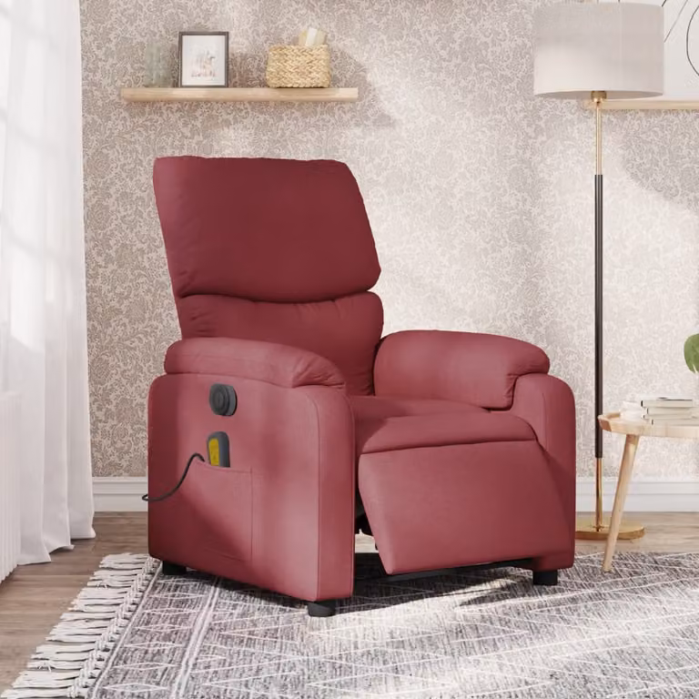 vidaXL Poltrona Massaggiante Reclinabile Elettrica in Tessuto Rosso