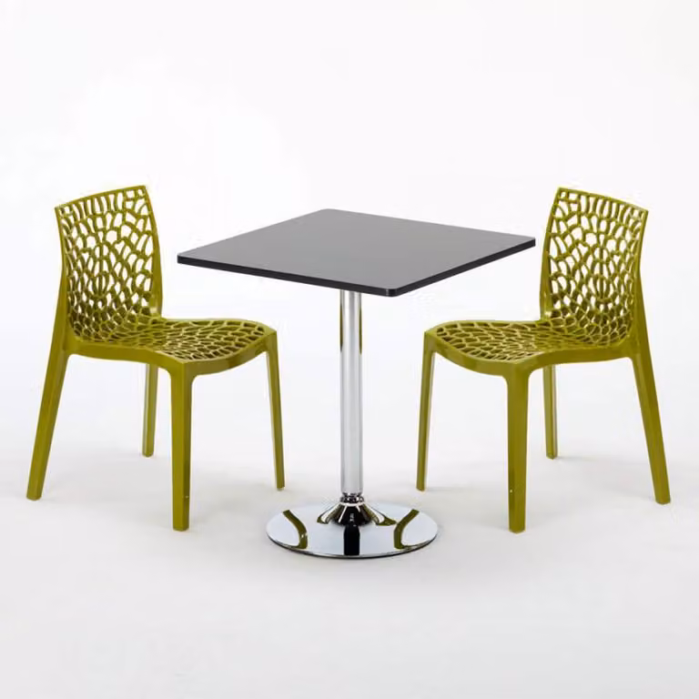 Tavolo quadrato nero e 2 sedie Set di aste per interni in polipropilene colorato Grand Soleil Gruvyer Mojito - Verde anice