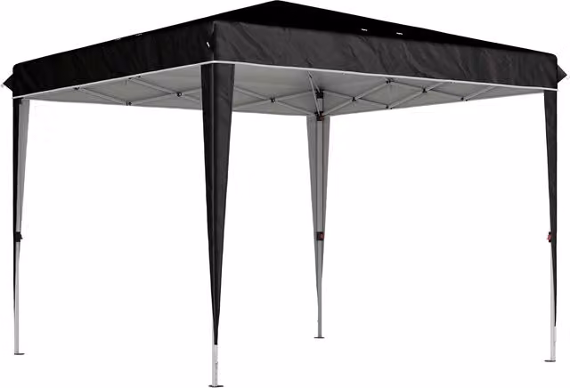 Gazebo Outsunny per 6-9 persone con altezza regolabile e protezione UPF 50+, in metallo e tessuto Oxford nero, 3x3 m