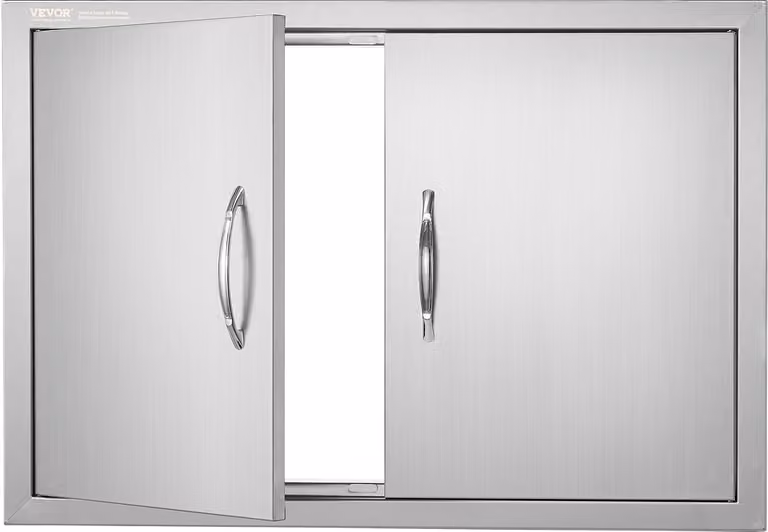 Porta di accesso al barbecue, 774 x 533 mm, Doppia porta per cucina esterna, Porta in acciaio inox a incasso, Porta verticale a parete con maniglie, per isola barbecue, postazione barbecue, mobile esterno