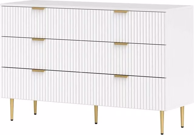 Cassettiera a 6 cassetti camera da letto 120 x 40 x 76,5 cm grande capacità antiribaltamento moderna finiture dorate in MDF bianco 21_0001644