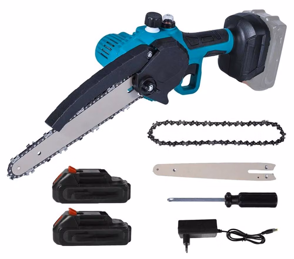 Troncatrice a catena elettrica - Motosega a batteria da 20 cm, 3000W - Seghetto a batteria da 21V - Utensile manuale per il giardino - 2 batterie incluse - Spina di tipo EU