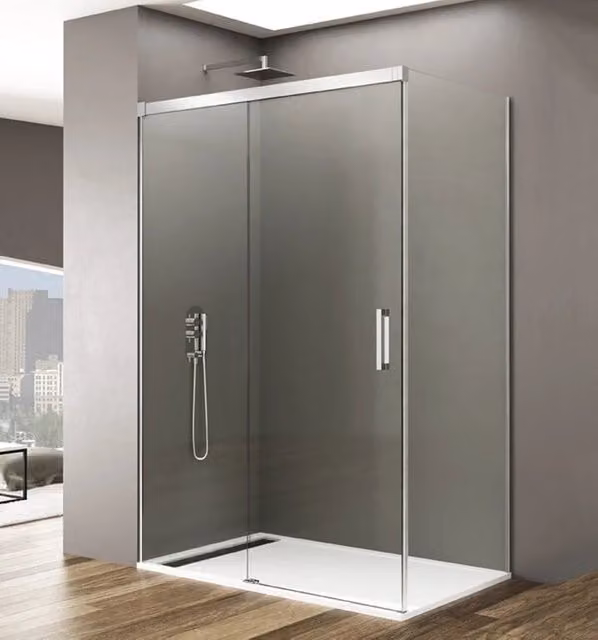 Box doccia angolare rettangolare BASI con vetro trasparente e finitura cromo lucido, L: 180 cm, P: 70 cm