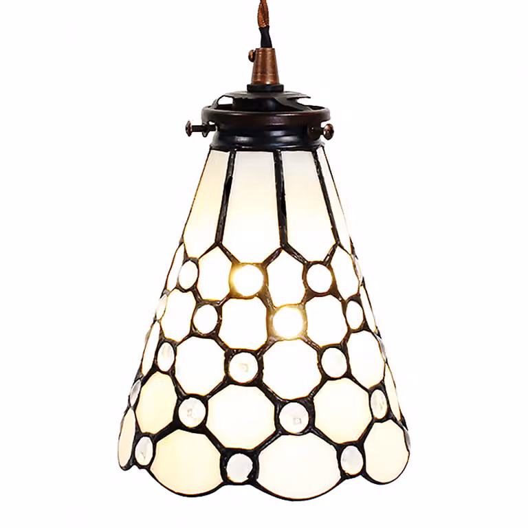 Clayre & Eef lampada a sospensione Tiffany Ø 15x115 cm vetro bianco marrone
