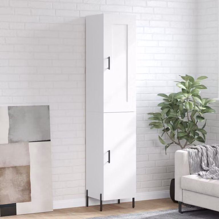 Credenza moderna vidaXL bianca con ante a battente e ripiani interni in legno e metallo L/P/H: 34,5 x 34 x 180 cm