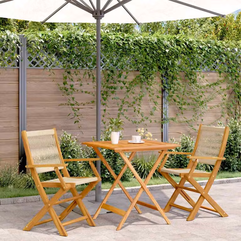 Set da Bistrot vidaXL 3pz Beige in Polipropilene e Legno di Acacia Olio
