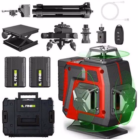 Livella laser professionale con 16 linee, autonivelante, laser a croce verde 4D, proiezione a 360 gradi e batterie pratiche