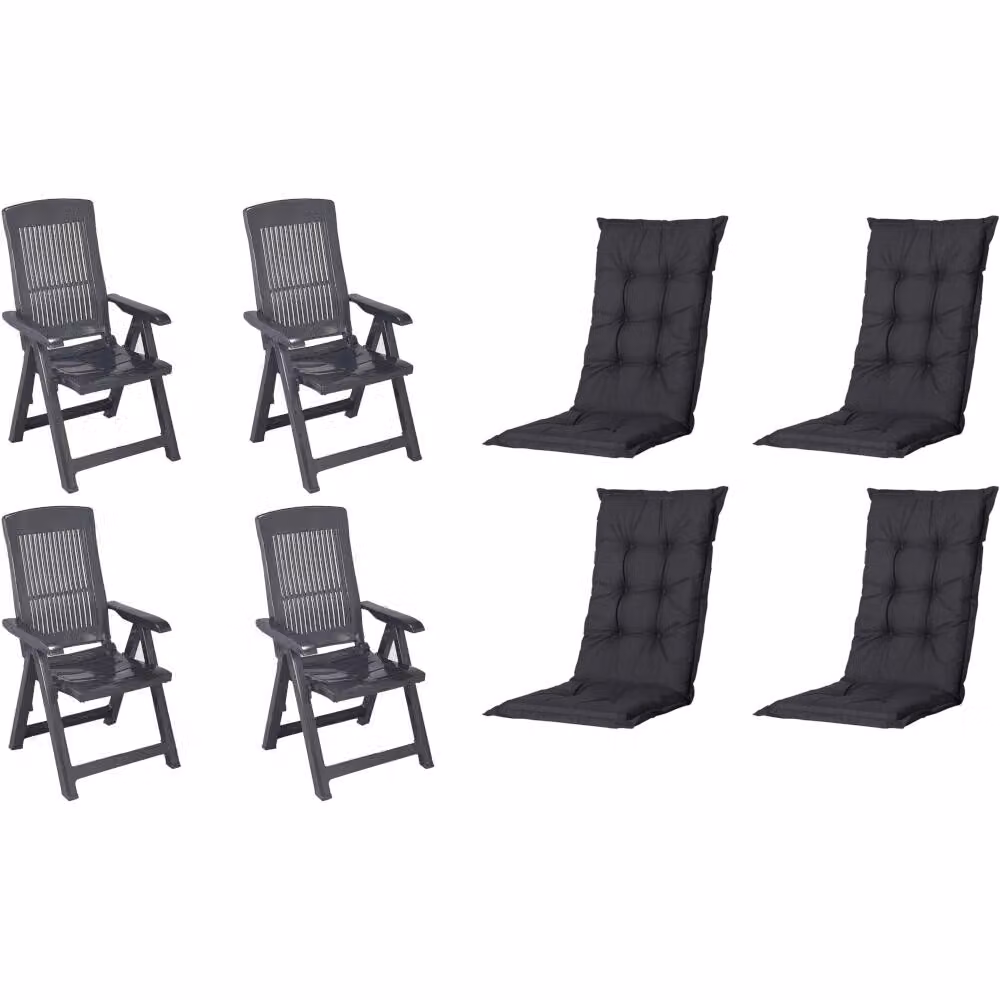 Set di 4 sedie pieghevoli Progarden Tampa con cuscino, antracite / nero