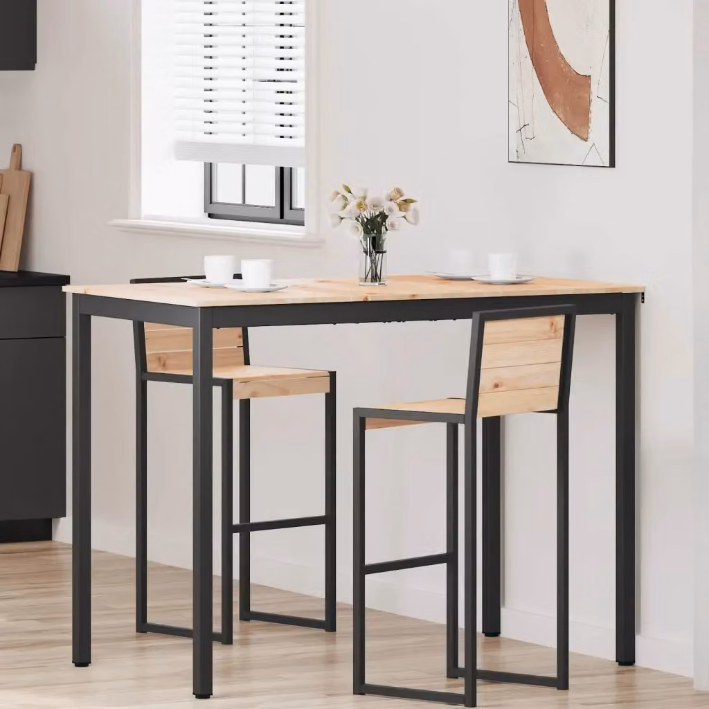 Tavolo da bar in pino massello naturale e metallo con stile industrial, L/P/H: 140 x 80 x 105 cm – 2