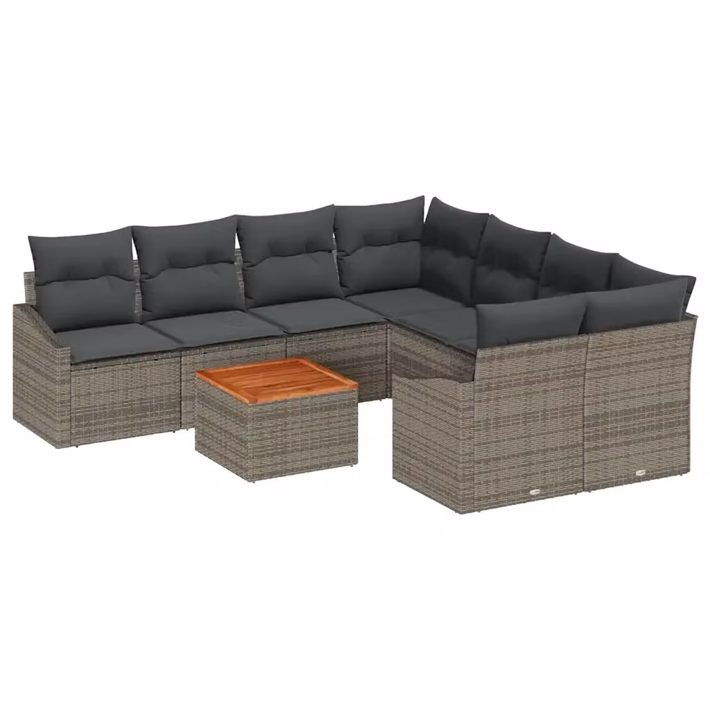 Set Divano da Giardino a L con Tavolino vidaXL in Polyrattan Grigio, 9 Pezzi con Cuscini e Struttura in Metallo e Legno di Acacia – 2