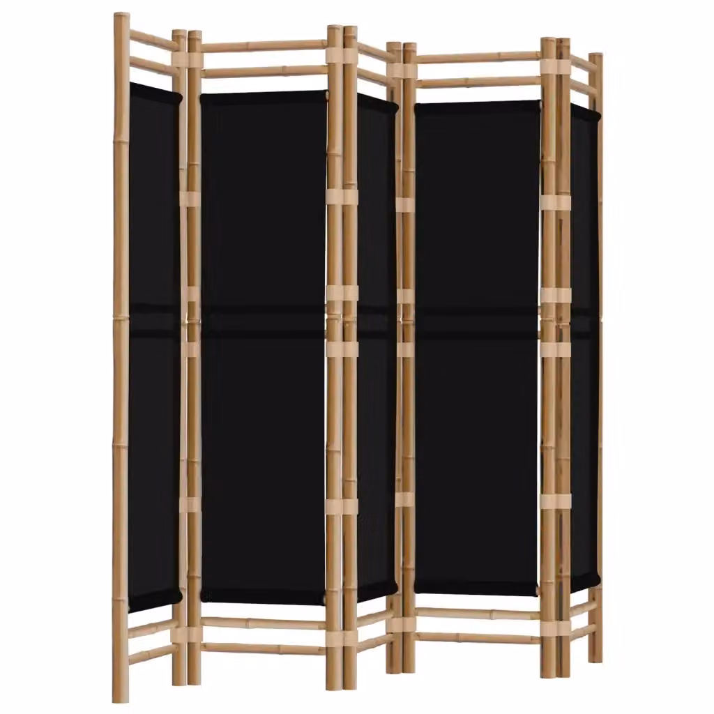 Divisorio Ambienti Pieghevole a 5 Pannelli vidaXL in Legno e Tessuto Nero H: 200 cm, L: 180 cm – 2