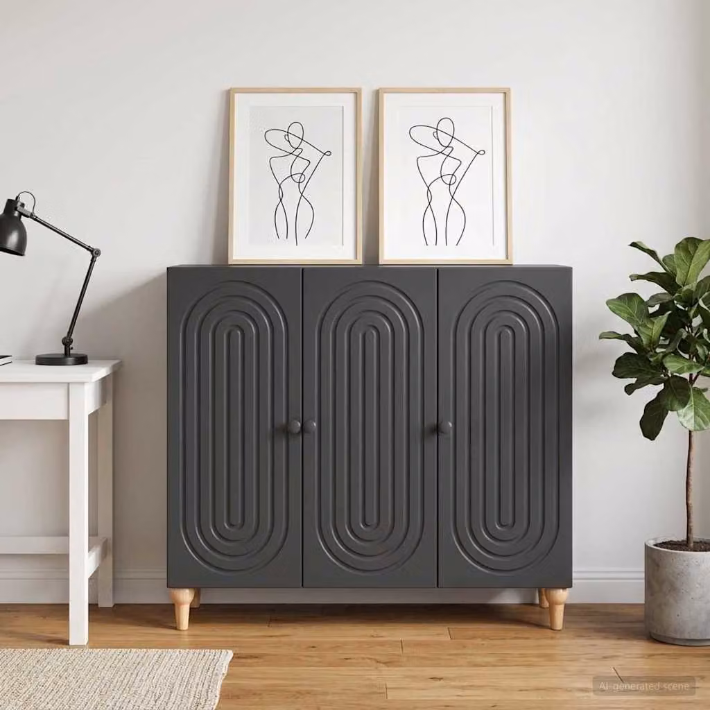 vidaXL Credenza Moderna in Legno e Metallo Nero con Ante a Battente L: 89 cm, P: 34,5 cm, H: 80 cm