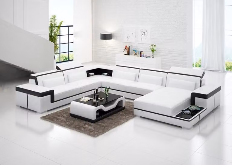 Ecksofa Wohnlandschaft Sofa U-Form Polster Couchen Leder Design Beleuchtet Couch