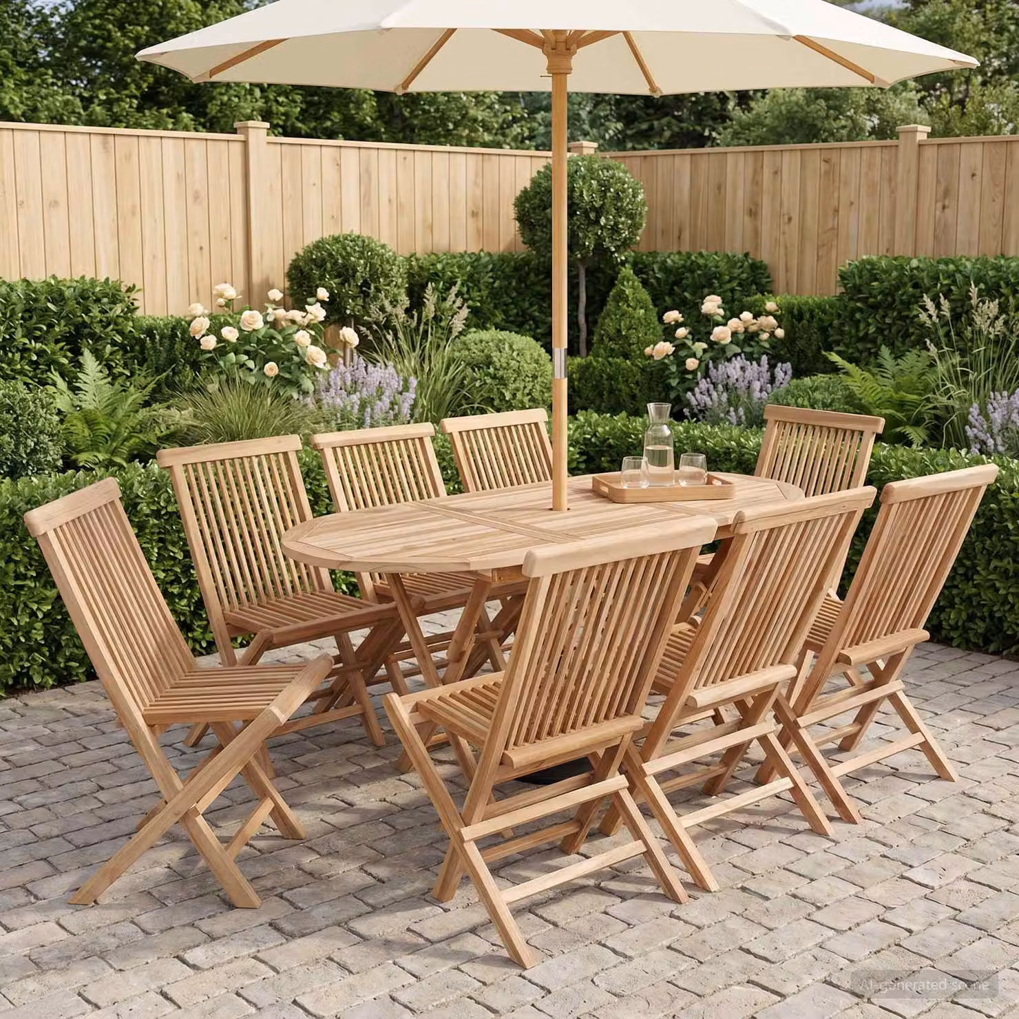 Set di mobili da giardino vidaXL in legno di teak solido marrone, 9 pezzi