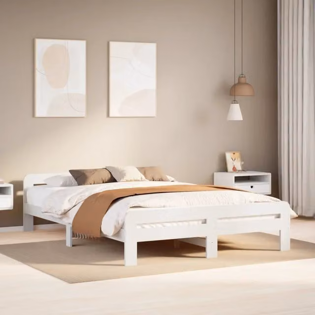 Letto senza Materasso-Struttura Letto Bianco 140x190 cm Legno Massello di Pino 817746