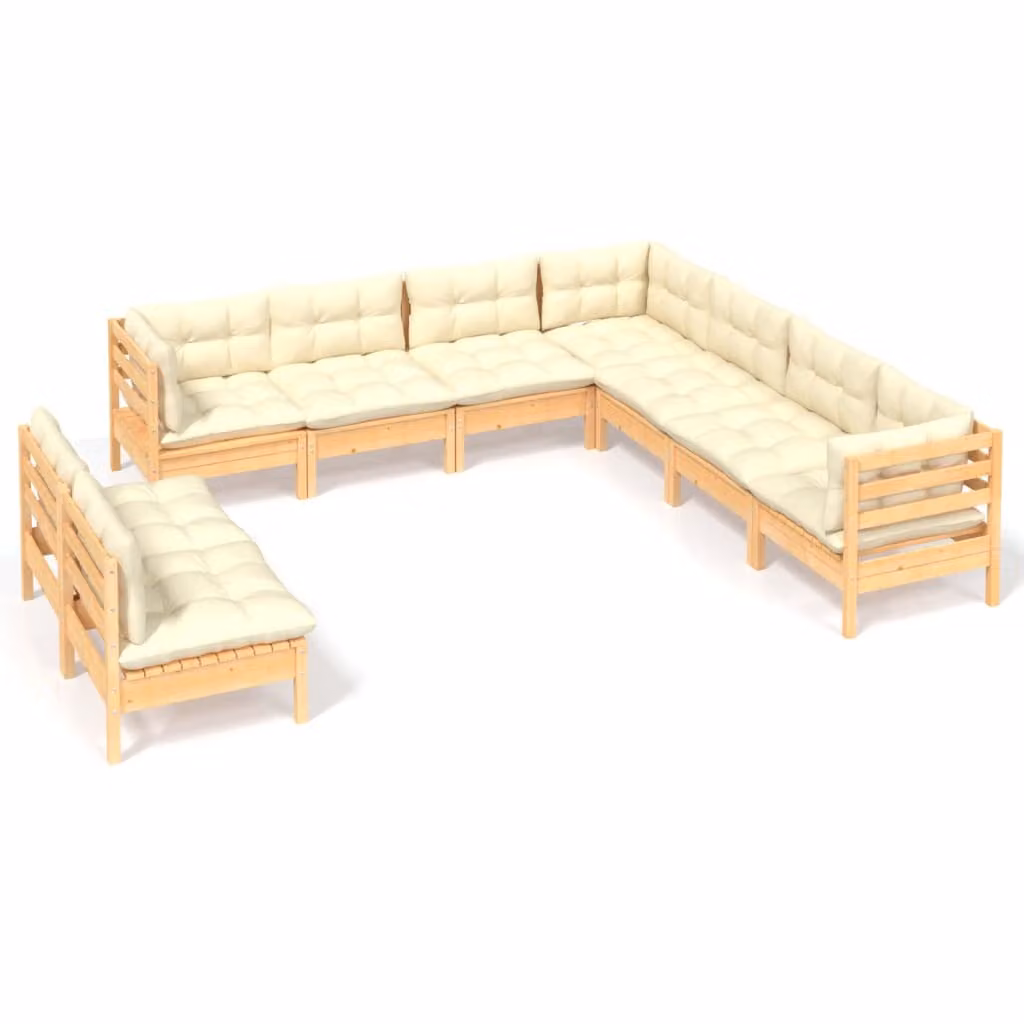 Set Divani da Giardino 9 pz con Cuscini Crema Massello di Pino