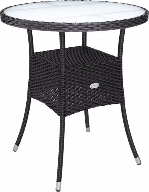 Tavolino da giardino rotondo Casaria in polyrattan e vetro nero Ø60 cm – 1