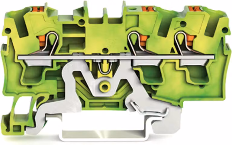 Morsetto di protezione a 3 conduttori Wago con pulsante 4 mm², verde-giallo, 1 pz.