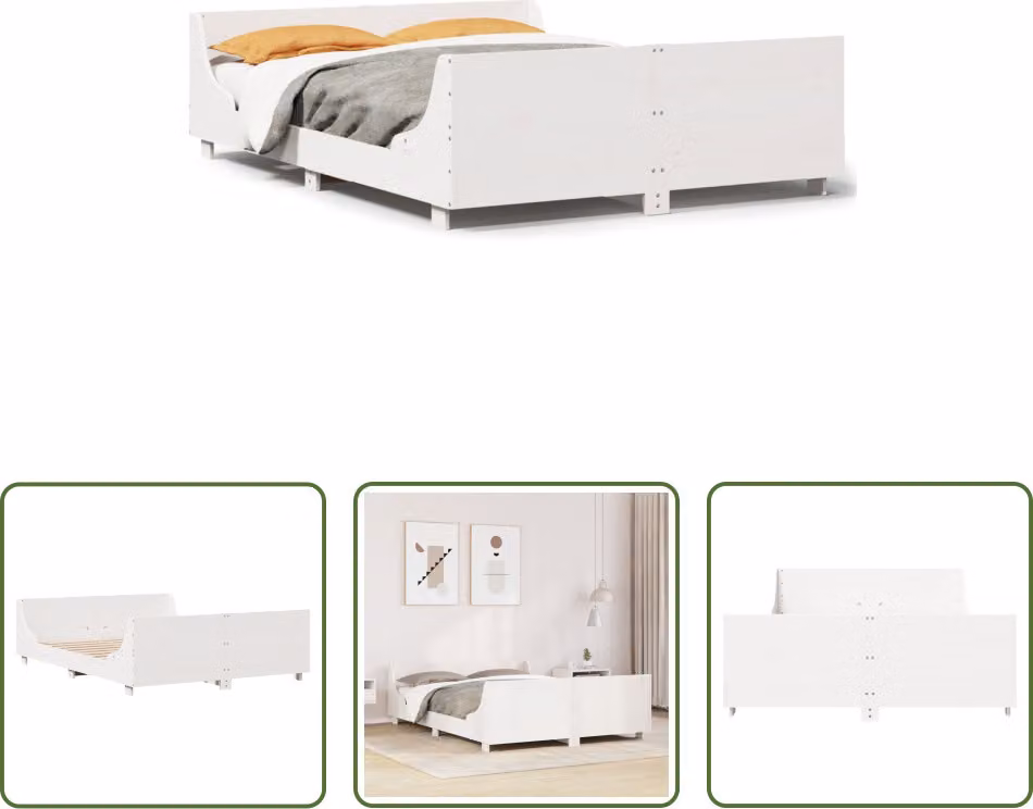 The Living Store Letto in legno massiccio senza materasso bianco 120x190 cm in legno di pino