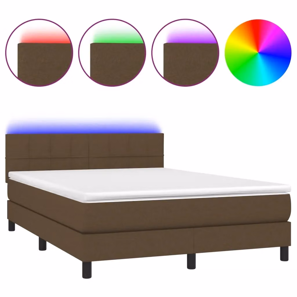 Letto con Materasso a Molle e Illuminazione LED vidaXL, Marrone Scuro, L/P/H: 140 x 190 x 88 cm – 2