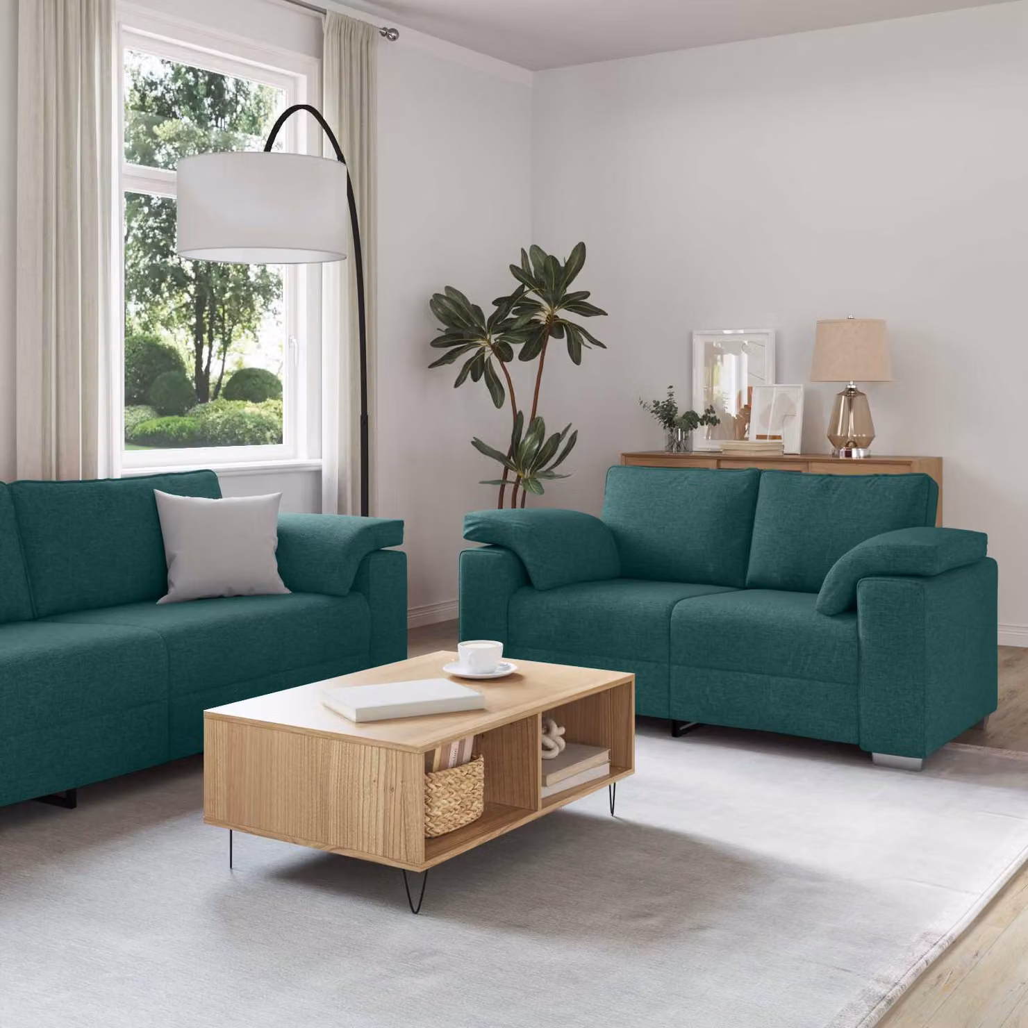 Set di divano moderno vidaXL da 3 pezzi in tessuto verde con braccioli e cuscini inclusi