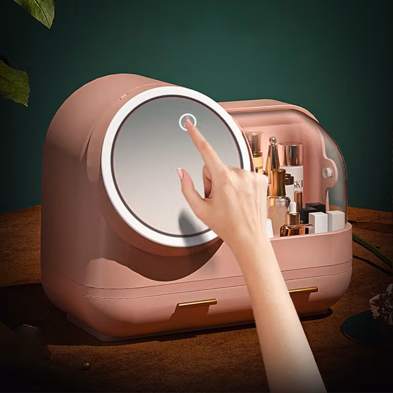 360Home Organizzatore cosmetico a LED per il trucco, contenitore per il make-up rosa