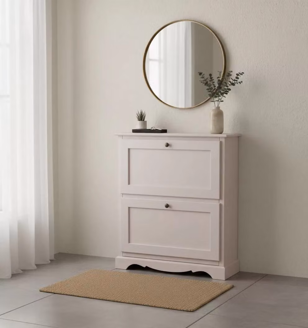 Scarpiera con 2 ante ribalta in legno di pino stile arte povera bianco Mobili 2G L: 79 cm, P: 30 cm, H: 90 cm – 1