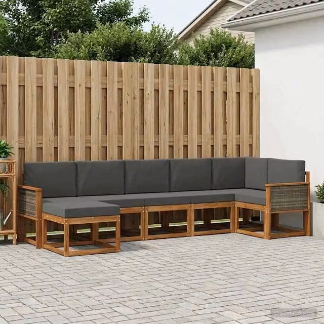 Set di divani da esterno 7 pz Naturale e Antracite Poliestere 3385388