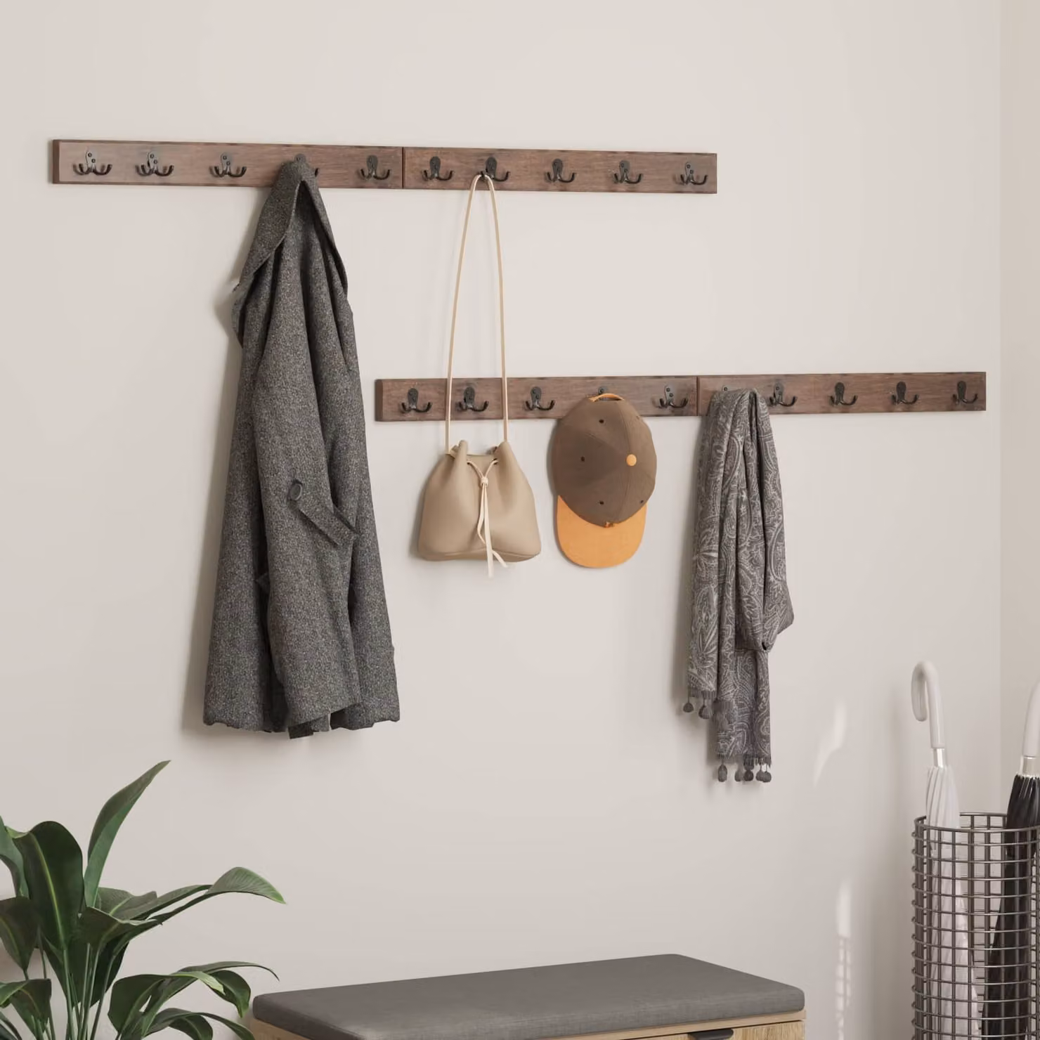 Gruccia in legno recuperato massello e metallo vidaXL, stile rustico, marrone e nero, L: 60 cm, P: 7 cm, H: 14 cm