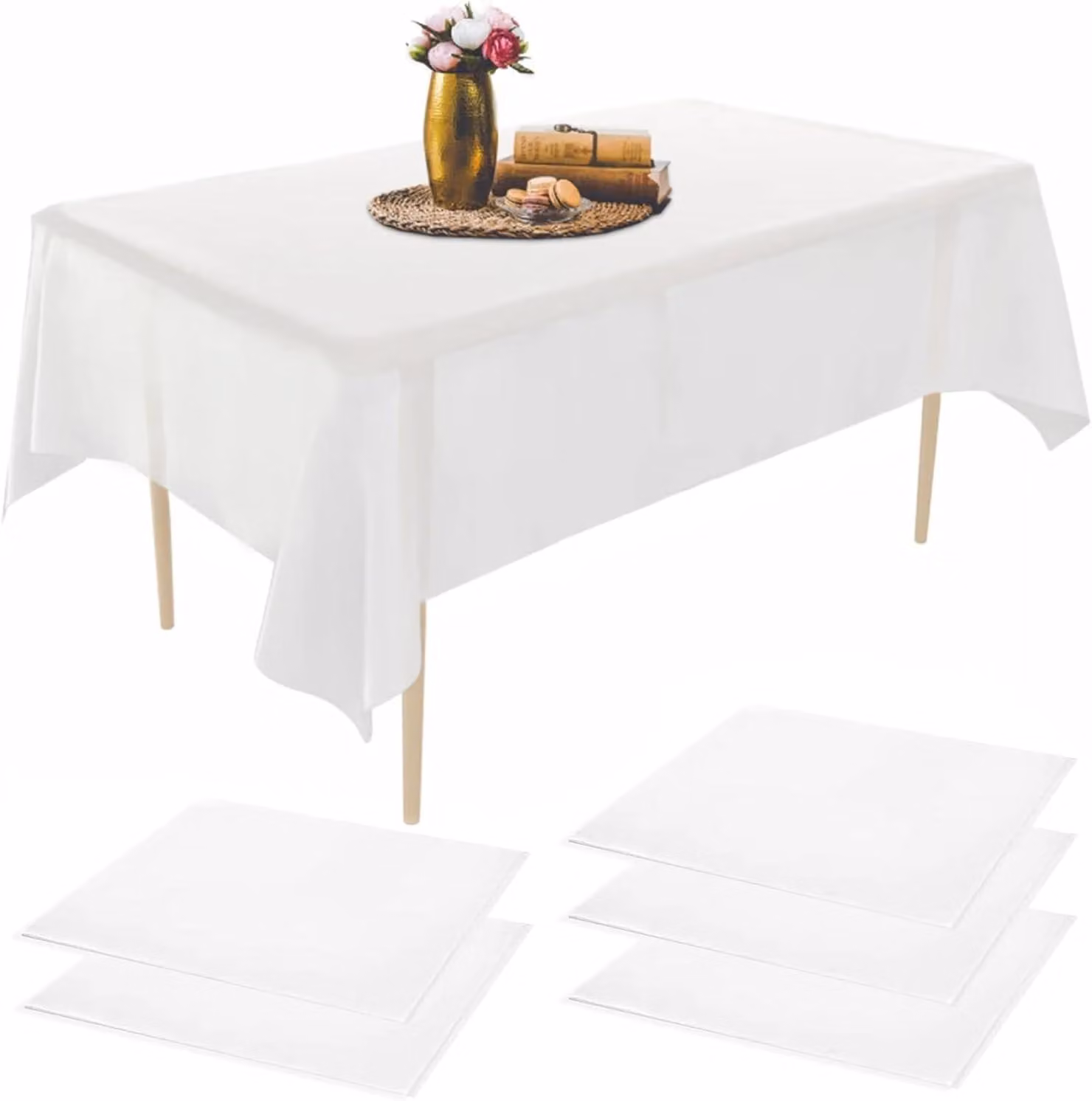 Tovaglioli usa e getta, bianchi, confezione da 5 pezzi, dimensioni 137x183 cm, adatti per tavoli da picnic