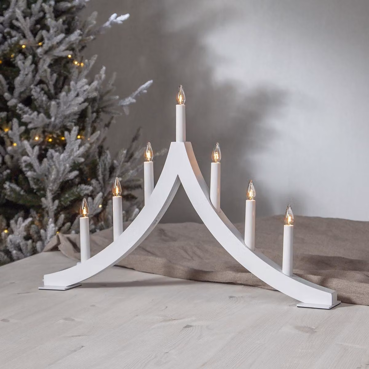 Arco luminoso, Pagod, 7 luci, legno, bianco