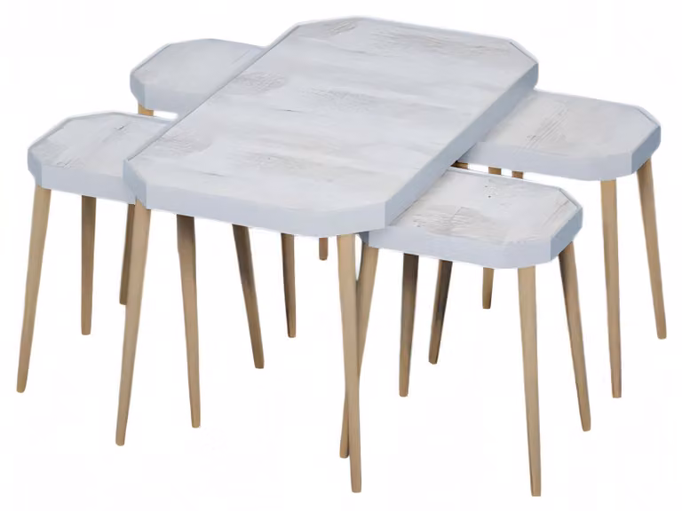 Eleganter weißer Holz Couchtisch mit Beistelltischen im modernen Stil